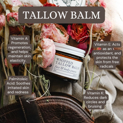 Whipped Tallow Body Butter | Natural Moisturizer for Dry Skin – Grass-Fed Tallow Balm in Amber Jar (2 oz)