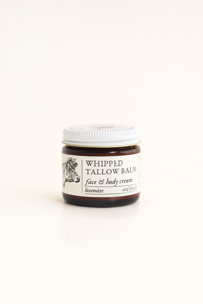 Whipped Tallow Body Butter | Natural Moisturizer for Dry Skin – Grass-Fed Tallow Balm in Amber Jar (2 oz)