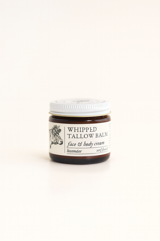 Whipped Tallow Body Butter | Natural Moisturizer for Dry Skin – Grass-Fed Tallow Balm in Amber Jar (2 oz)