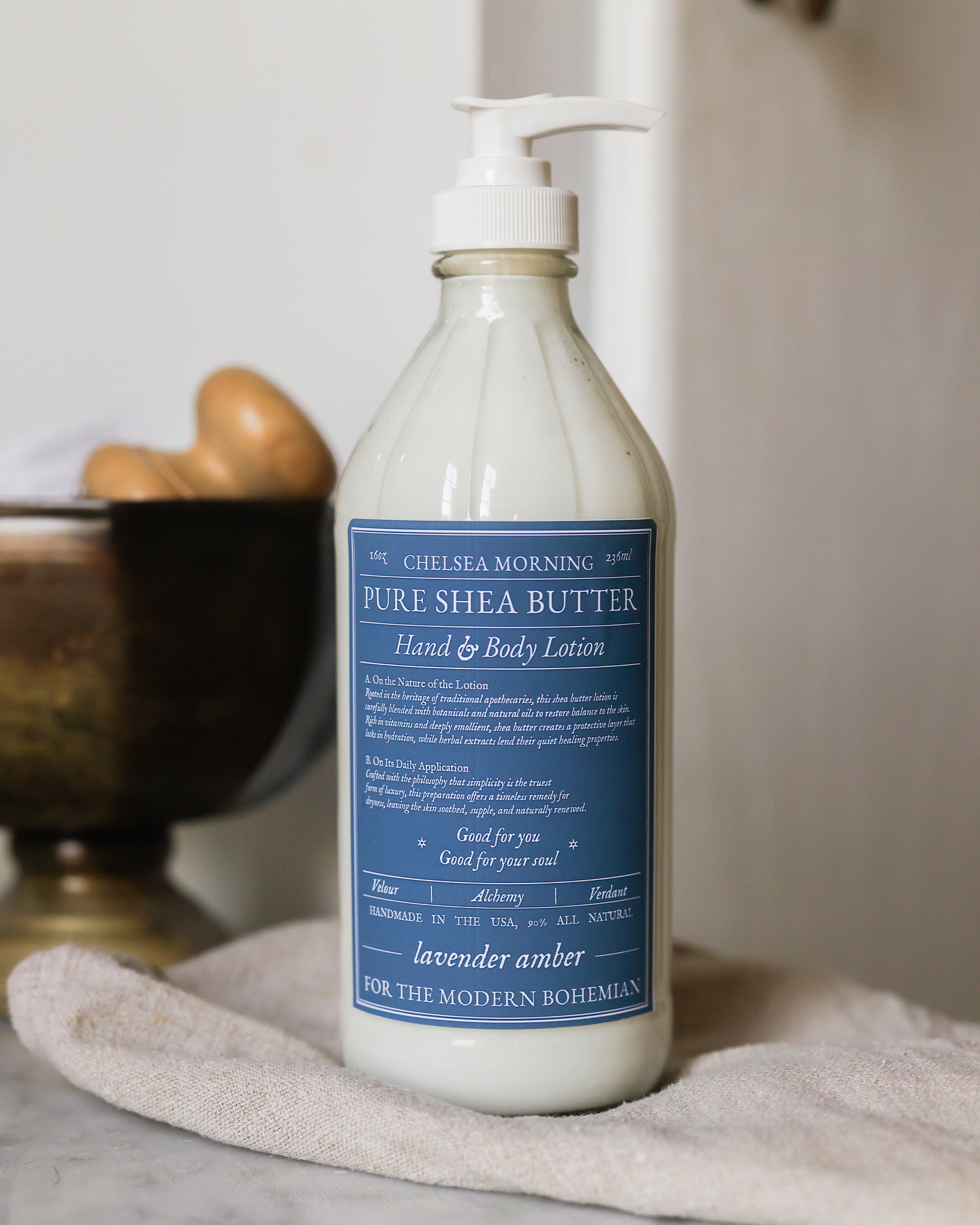 Whipped Shea Butter Lotion – 16oz Apothecary Bottle | Natural Moisturizing Lotion for Dry Skin, Handmade Small Batch – Lavender Amber