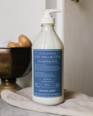 Whipped Shea Butter Lotion – 16oz Apothecary Bottle | Natural Moisturizing Lotion for Dry Skin, Handmade Small Batch – Lavender Amber