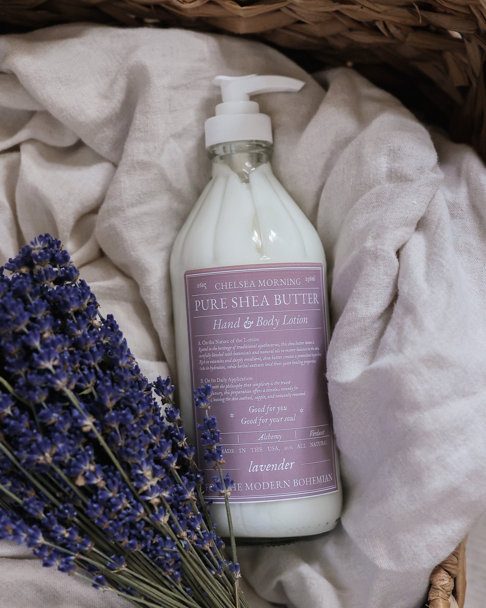 Whipped Shea Butter Lotion – 16oz Apothecary Bottle | Natural Moisturizing Lotion for Dry Skin, Handmade Small Batch – Lavender