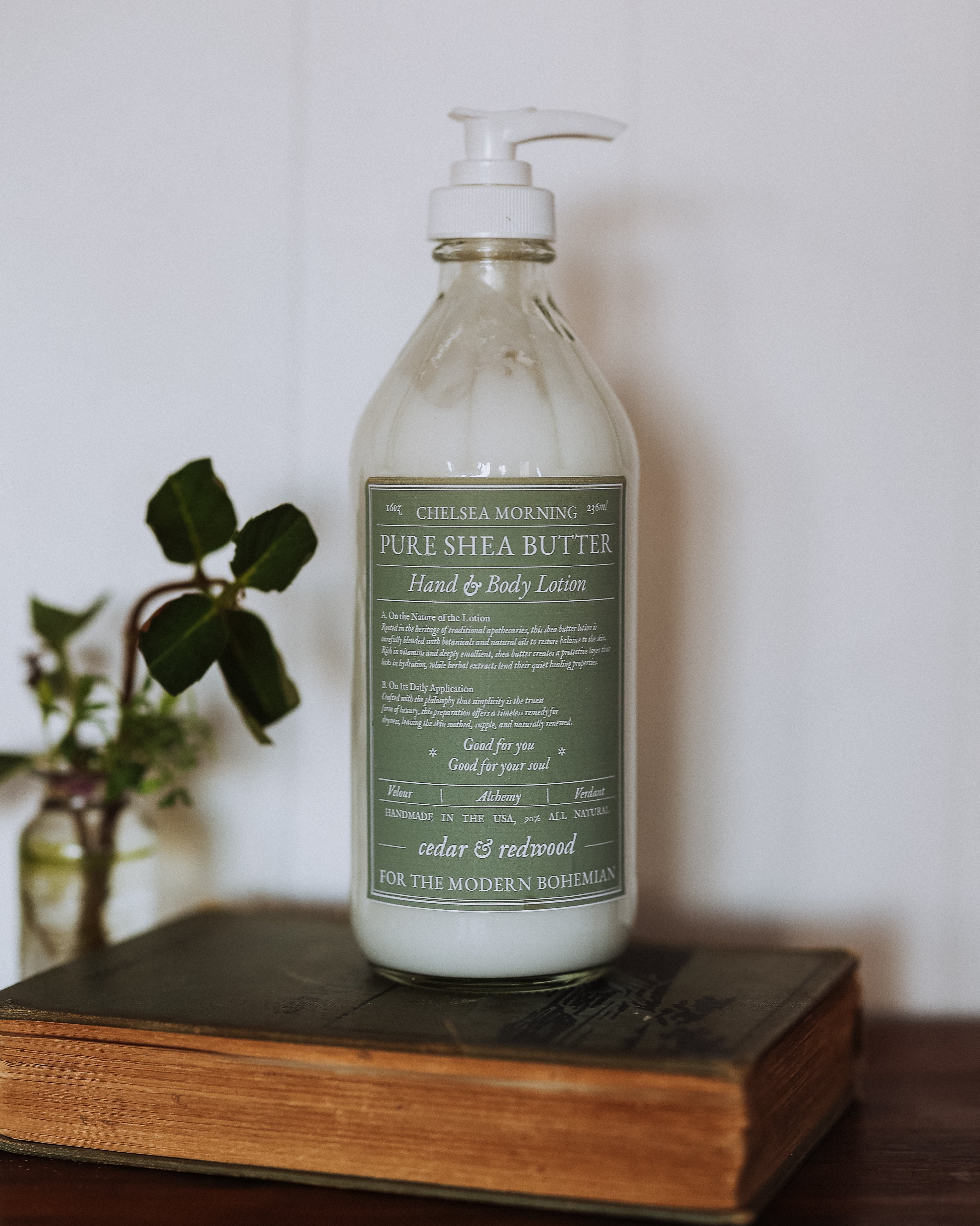 Whipped Shea Butter Lotion – 16oz Apothecary Bottle | Natural Moisturizing Lotion for Dry Skin, Handmade Small Batch – Cedar & Redwood