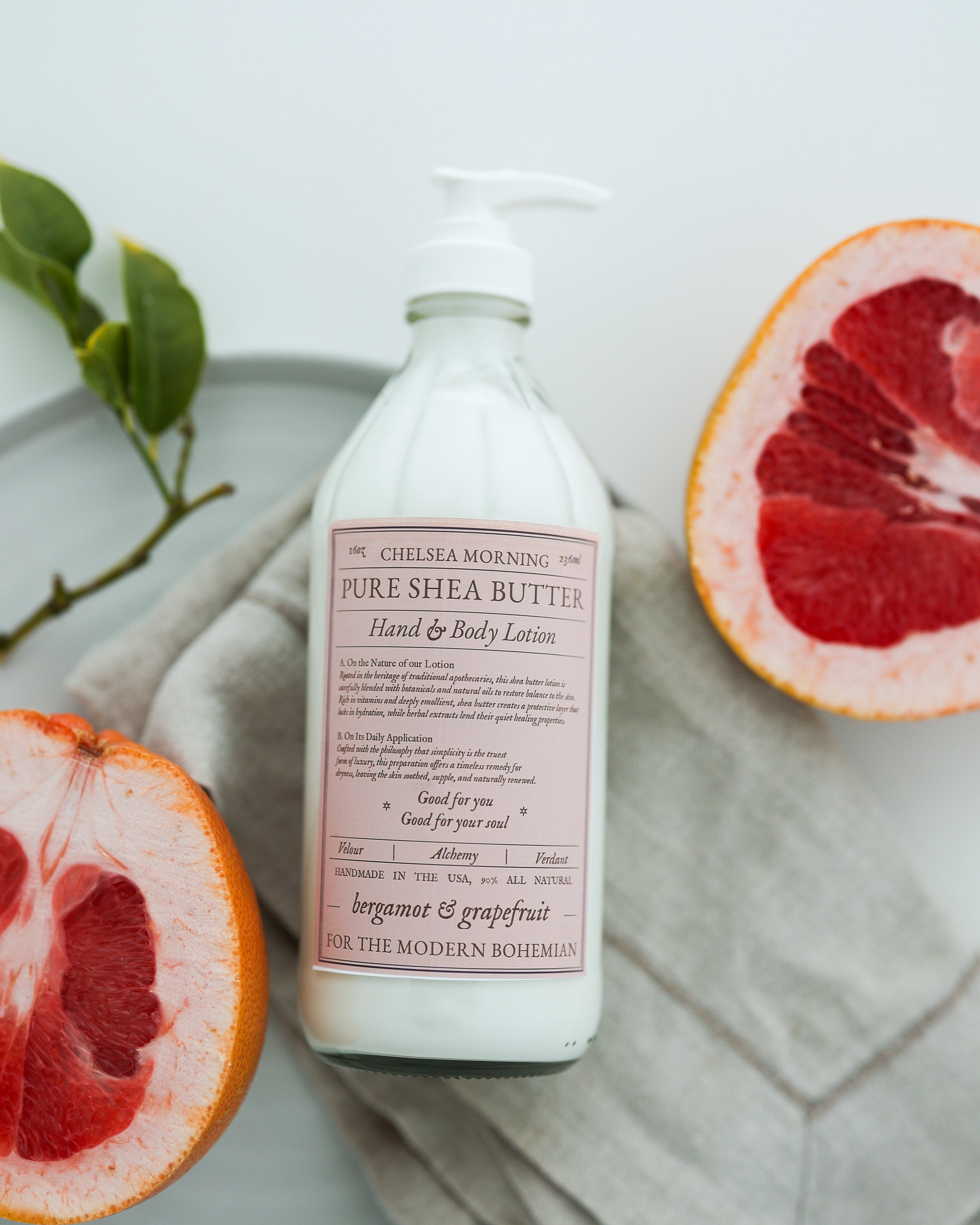 Whipped Shea Butter Lotion – 16oz Apothecary Bottle | Natural Moisturizing Lotion for Dry Skin, Handmade Small Batch – Bergamot & Grapefruit