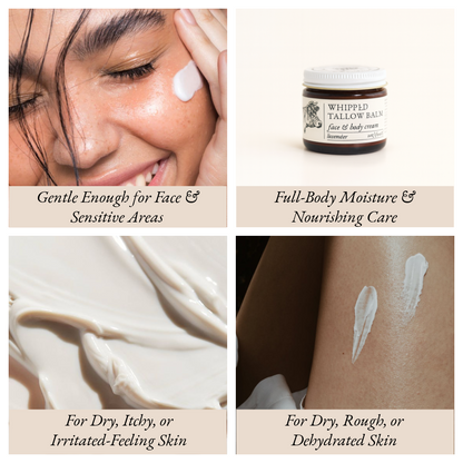 Whipped Tallow Body Butter | Natural Moisturizer for Dry Skin – Grass-Fed Tallow Balm in Amber Jar (2 oz)