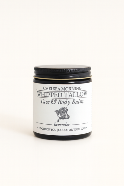 Whipped Tallow Body Butter | Natural Moisturizer for Dry Skin – Grass-Fed Tallow Balm in Amber Jar (4 oz)