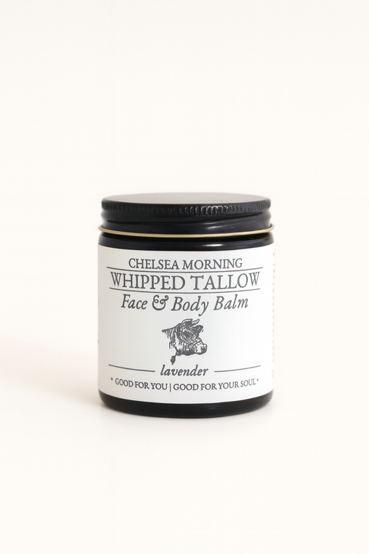 Whipped Tallow Body Butter | Natural Moisturizer for Dry Skin – Grass-Fed Tallow Balm in Amber Jar (4 oz)